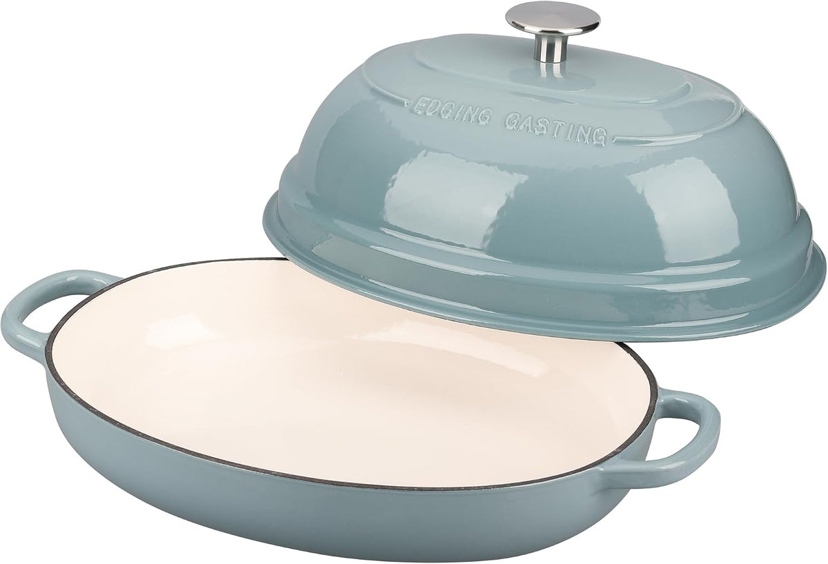 EDGING CASTING Enameled Oval Cast Iron Dutch Oven Pot with Lid, Bread Dutch Oven for Sourdough Bread Baking, Dutch Oven Bread, Bread Oven, 6QT, Seasalt