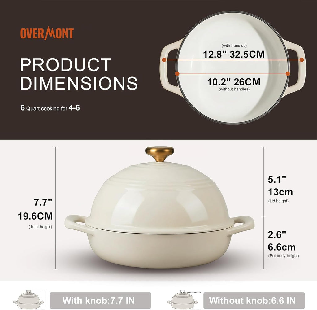 Overmont Enameled Cast Iron Dutch Oven, 6QT Bread Oven with Dome Lid Recipe