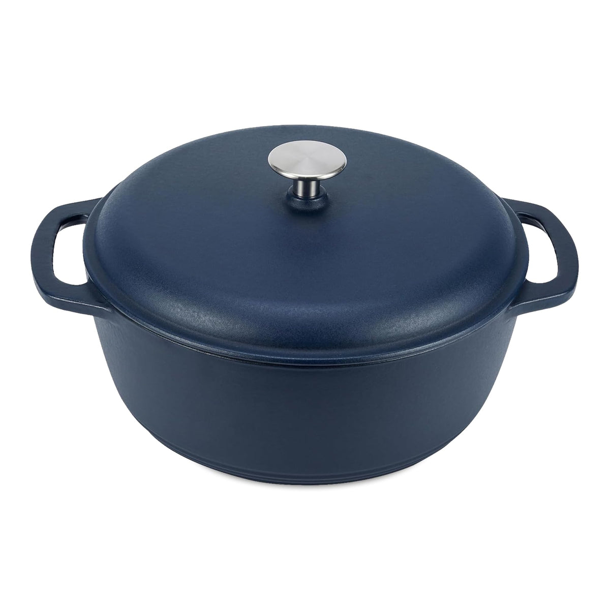 Amazon Basics Enameled Cast Iron Dutch Oven Pot With Lid, 6-Quart, Round, Dual Handles, Heavy-Duty, Oven Safe for Stews, Roasting & Baking, Blue