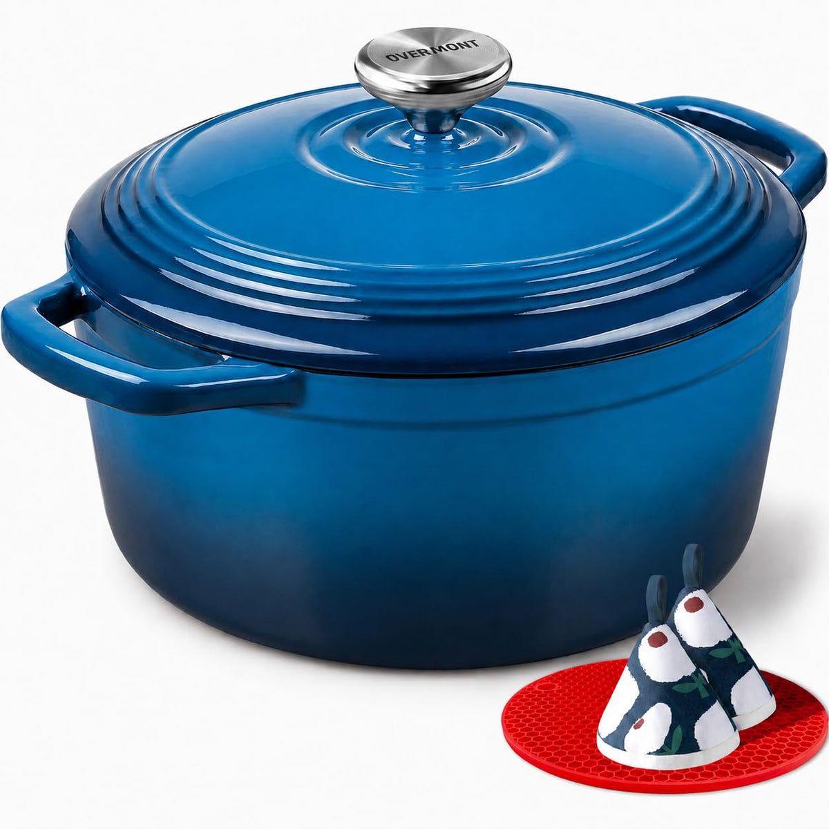 Overmont Enameled Cast Iron Dutch Oven - 7QT Pot with Lid Cookbook