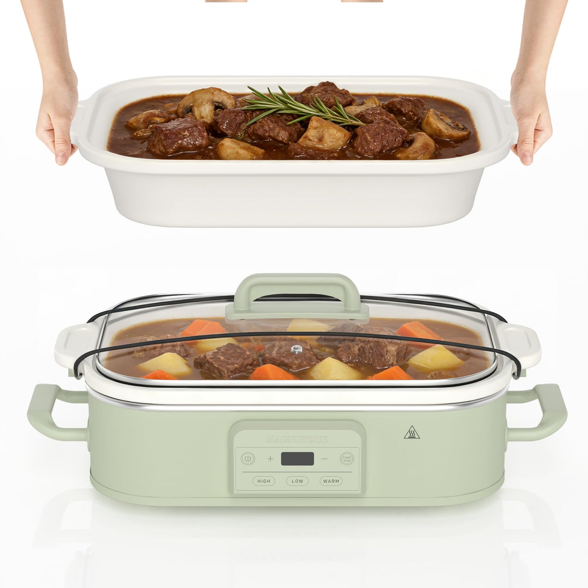 4 Quart Casserole Programmable Slow Cooker with Ceramic Baking Dish - Perfect Kitchen Small Appliance for Family Dinners, Oven Safe and Durable Bakeware for Lasagna, Roasts, Black