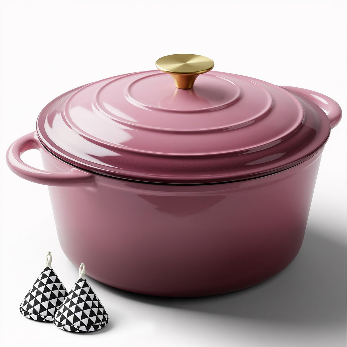 Miereirl 6 Quart Enameled Dutch Oven Pot with Lid, Cast Iron Dutch Oven with Dual Handles for Bread Baking, Cooking, Non-stick Enamel Coated Cookware, Fig
