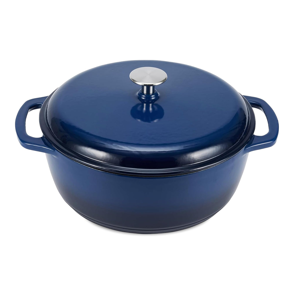 Amazon Basics Enameled Cast Iron Dutch Oven Pot With Lid, 6-Quart, Round, Dual Handles, Heavy-Duty, Oven Safe for Stews, Roasting & Baking, Blue