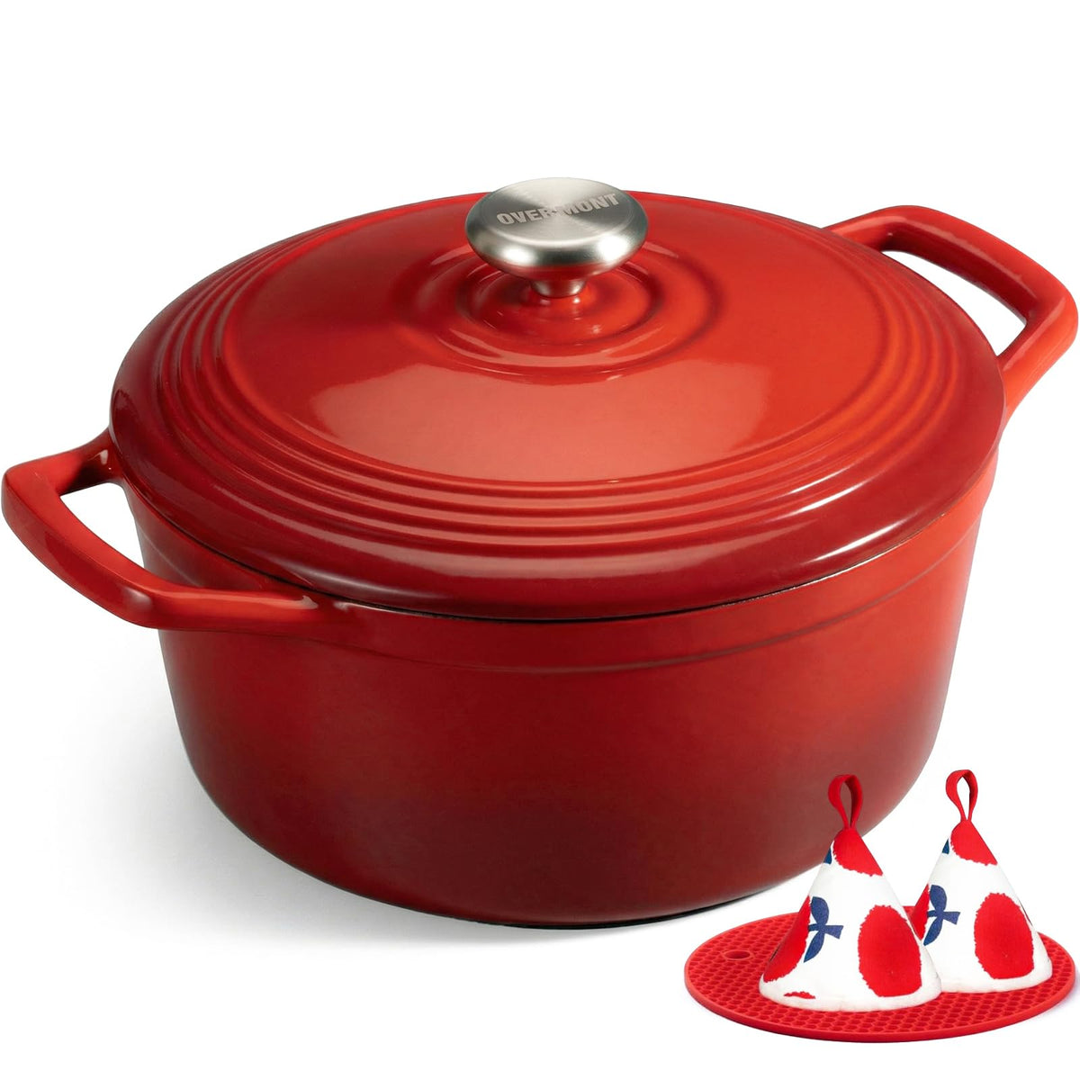 Overmont Enameled Cast Iron Dutch Oven - 7QT Pot with Lid Cookbook & Cotton Potholders - Heavy-Duty Cookware for Braising, Stews, Roasting, Bread Baking GooseYellow