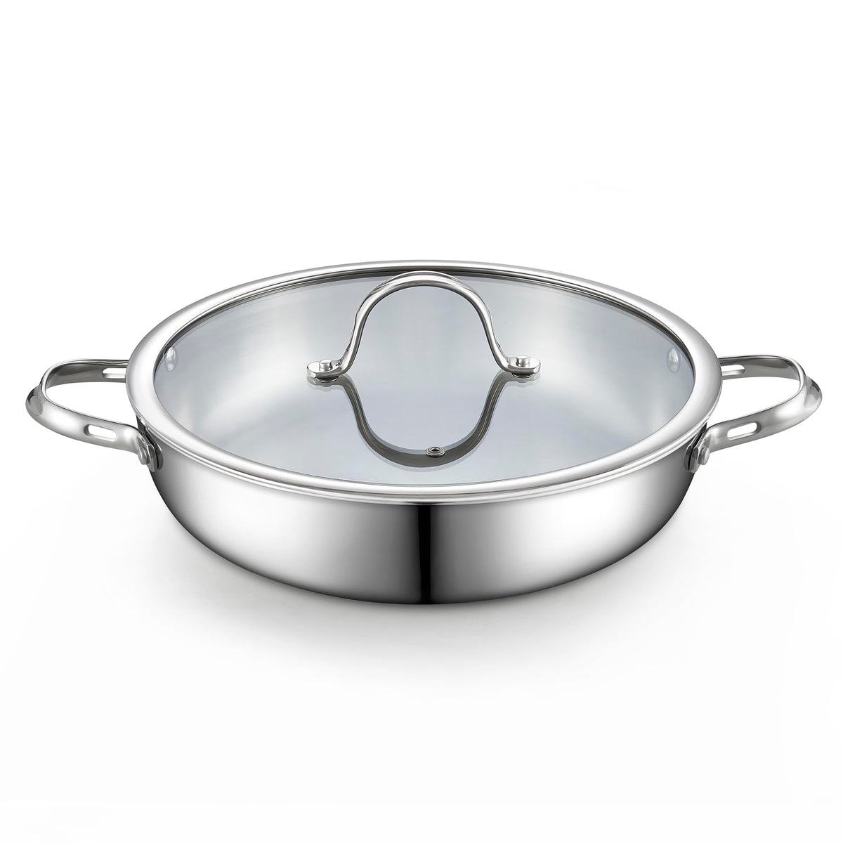 Cooks Standard Wok Stir Fry Pan with Glass Lid, Classic Stainless Steel 12-Inch/30cm Everyday Chef's Pan, Silver