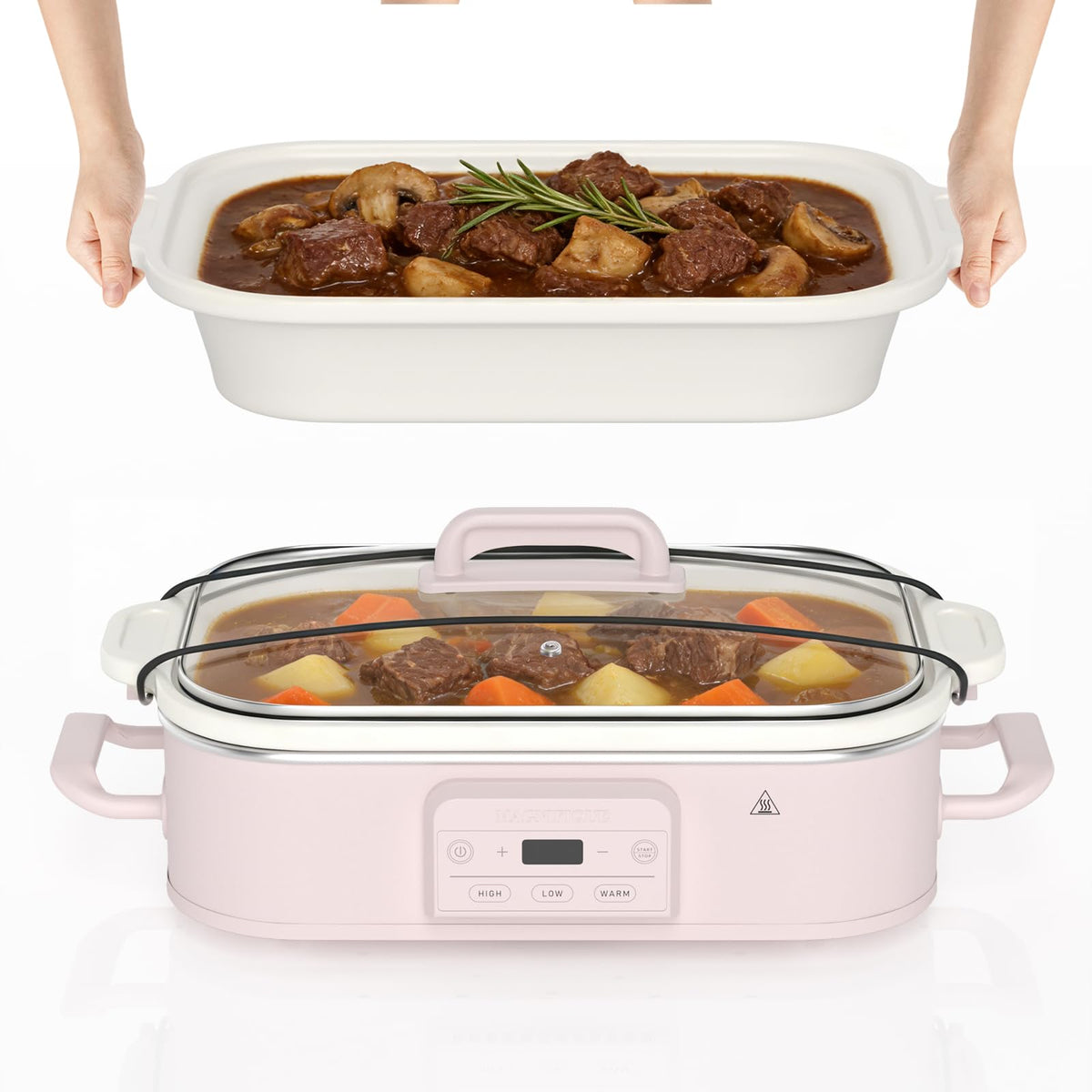 4 Quart Casserole Programmable Slow Cooker with Ceramic Baking Dish - Perfect Kitchen Small Appliance for Family Dinners, Oven Safe and Durable Bakeware for Lasagna, Roasts, Black