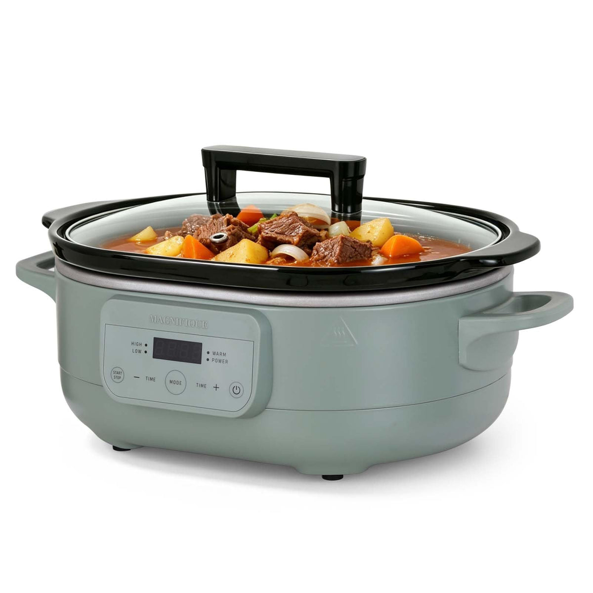 MAGNIFIQUE 6 Quart Programmable Slow Cooker Removable Healthy Nonstick Pot - Small Kitchen Appliance for Family Dinners - Serves 6+ People - Heat Settings: Keep Warm Olive