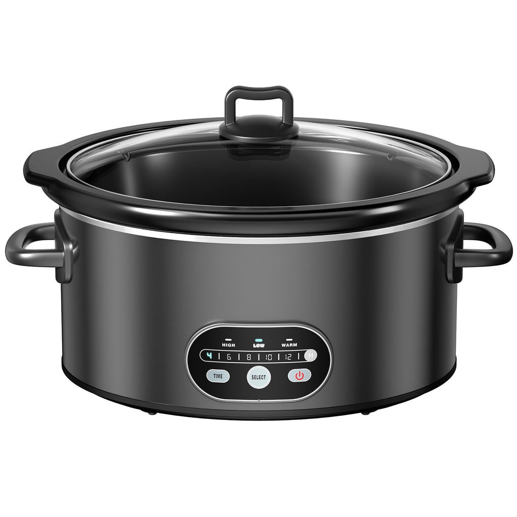 NEWBULIG Slow Cooker 6 Quart, Large Slow Cooker, Ceramic Nonstick Coating, 3 Adjustable Temp Multi Cookers with Dishwasher Safe Stoneware Pot & Tempered Glass Lid, 35in Tangle Free Cord Wrap, Black