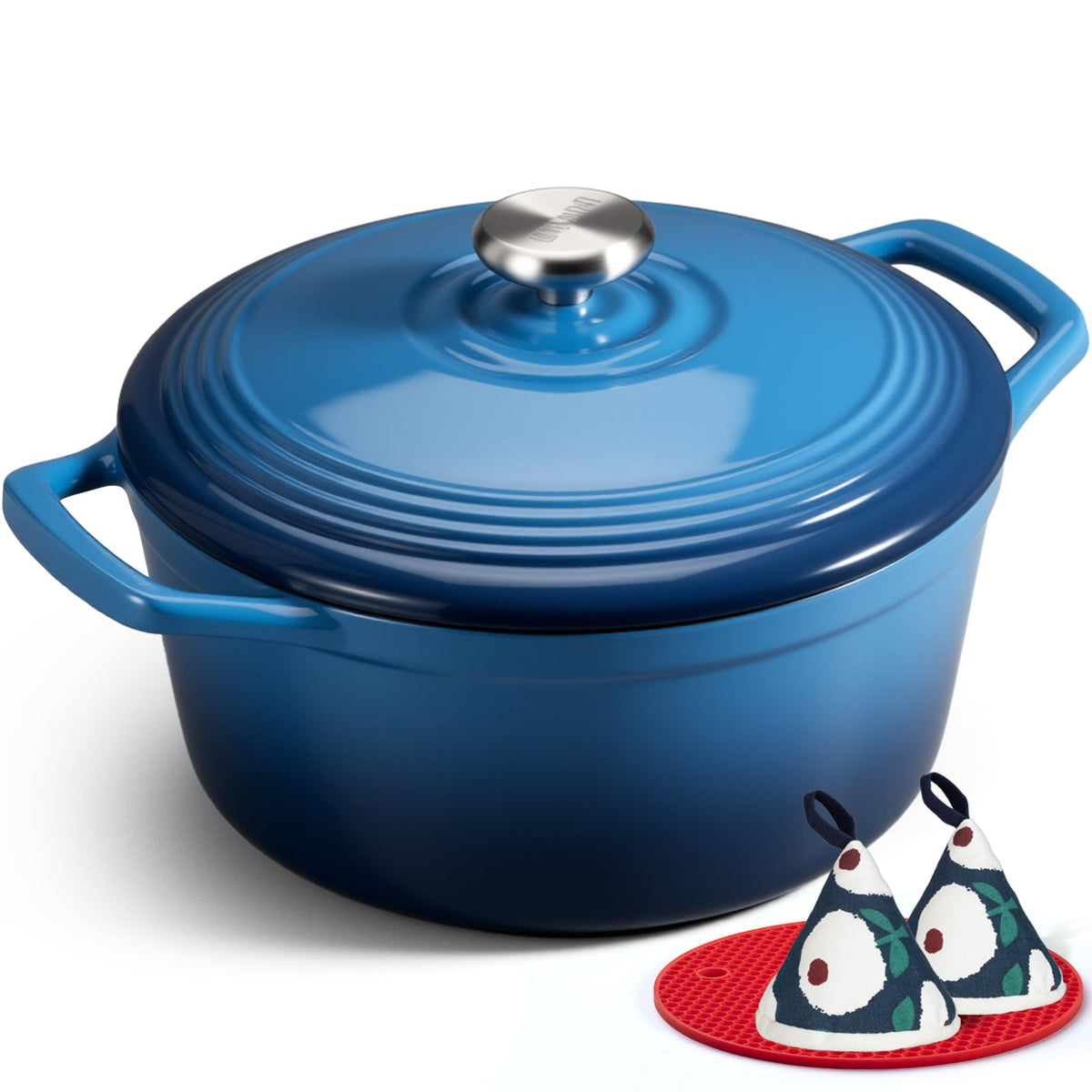 Overmont Enameled Cast Iron Dutch Oven - 5.5QT Pot with Lid Cookbook & Cotton Potholders - Heavy-Duty Cookware for Braising, Stews, Roasting, Sourdough Baking White