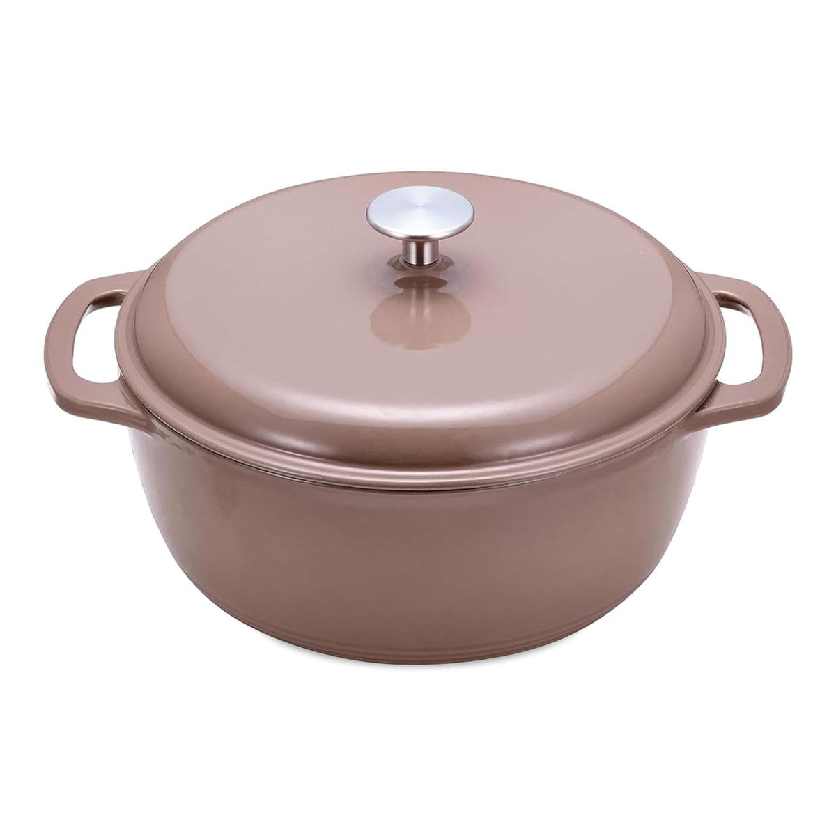 Amazon Basics Enameled Cast Iron Dutch Oven Pot With Lid, 4.3-Quart, Round, Dual Handles, Heavy-Duty, Oven Safe for Stews, Roasting & Baking, Linen Gray