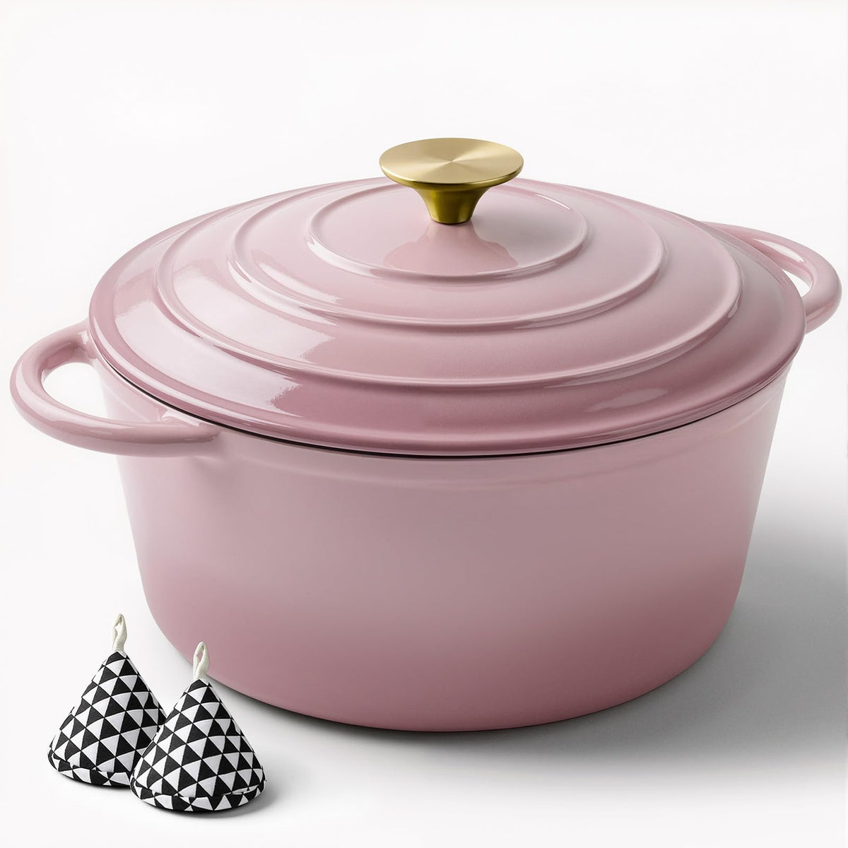 Miereirl 6 Quart Enameled Dutch Oven Pot with Lid, Cast Iron Dutch Oven with Dual Handles for Bread Baking, Cooking, Non-stick Enamel Coated Cookware, Fig
