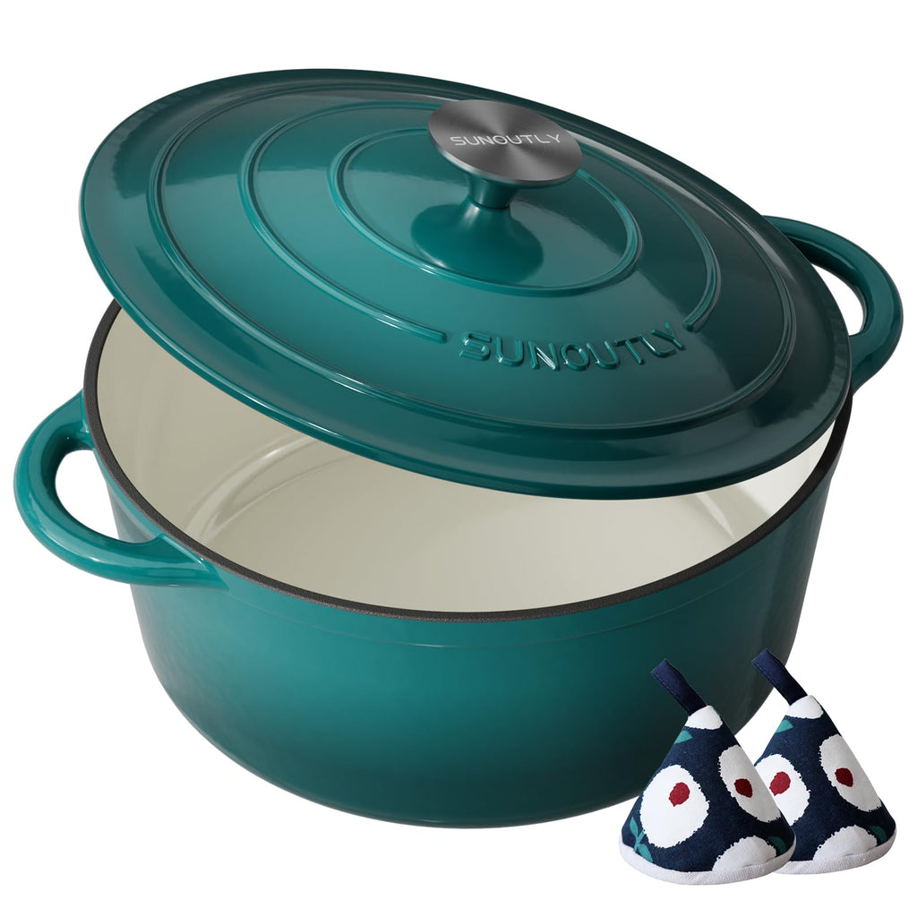 Enameled Cast Iron Dutch Oven, 9.3QT Pot with Lid, Bottle Green