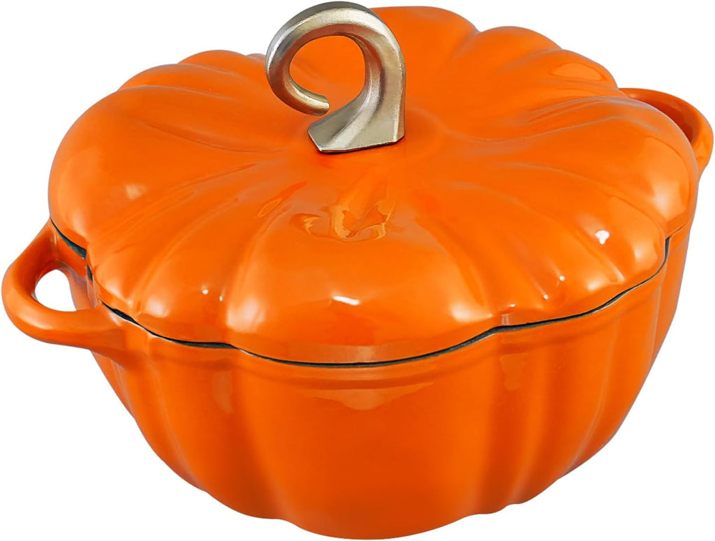 Flavehc Pumpkin Dutch Oven Pot with Lid 3.8 Qt, Enameled Cast Iron, Halloween Decor