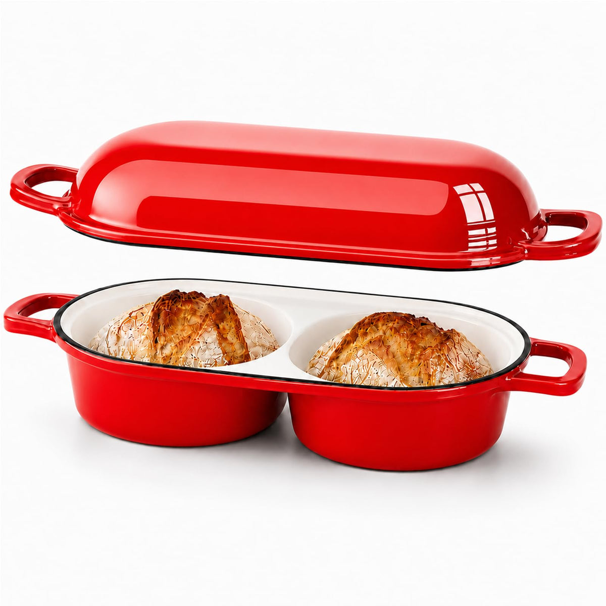 HUILIPU Mini Double Dutch Oven for Sourdough Bread Baking, 2.2QT - Burgundy