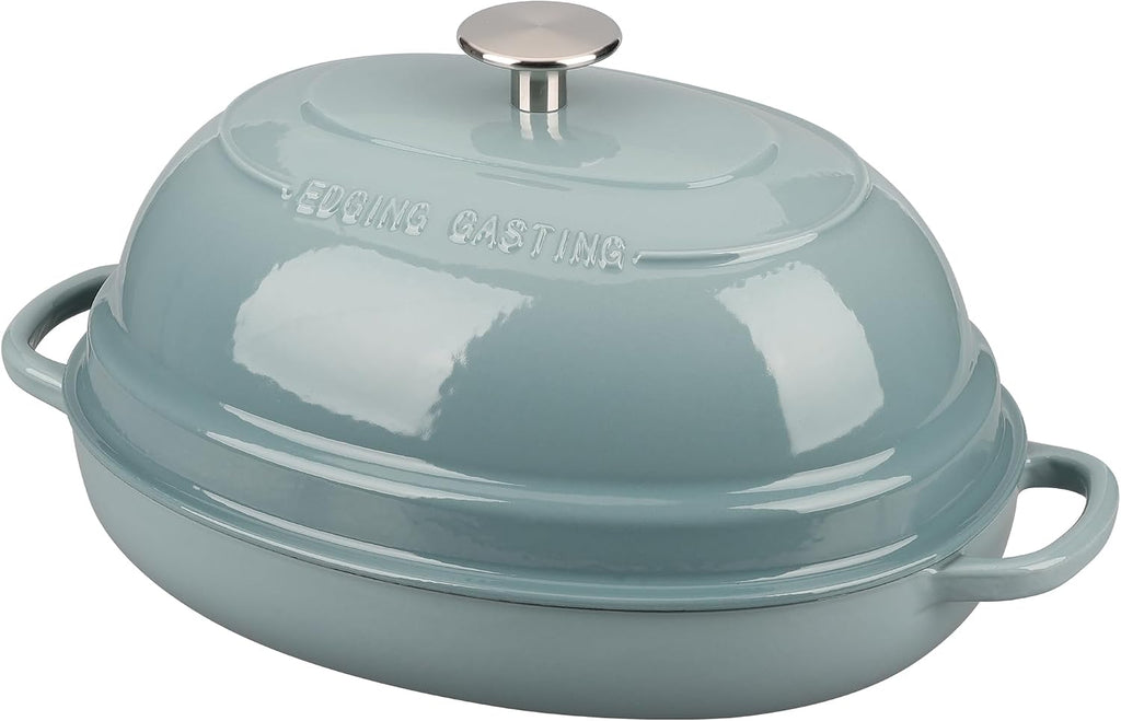 EDGING CASTING Enameled Oval Cast Iron Dutch Oven Pot with Lid, Bread Dutch Oven for Sourdough Bread Baking, Dutch Oven Bread, Bread Oven, 6QT, Seasalt