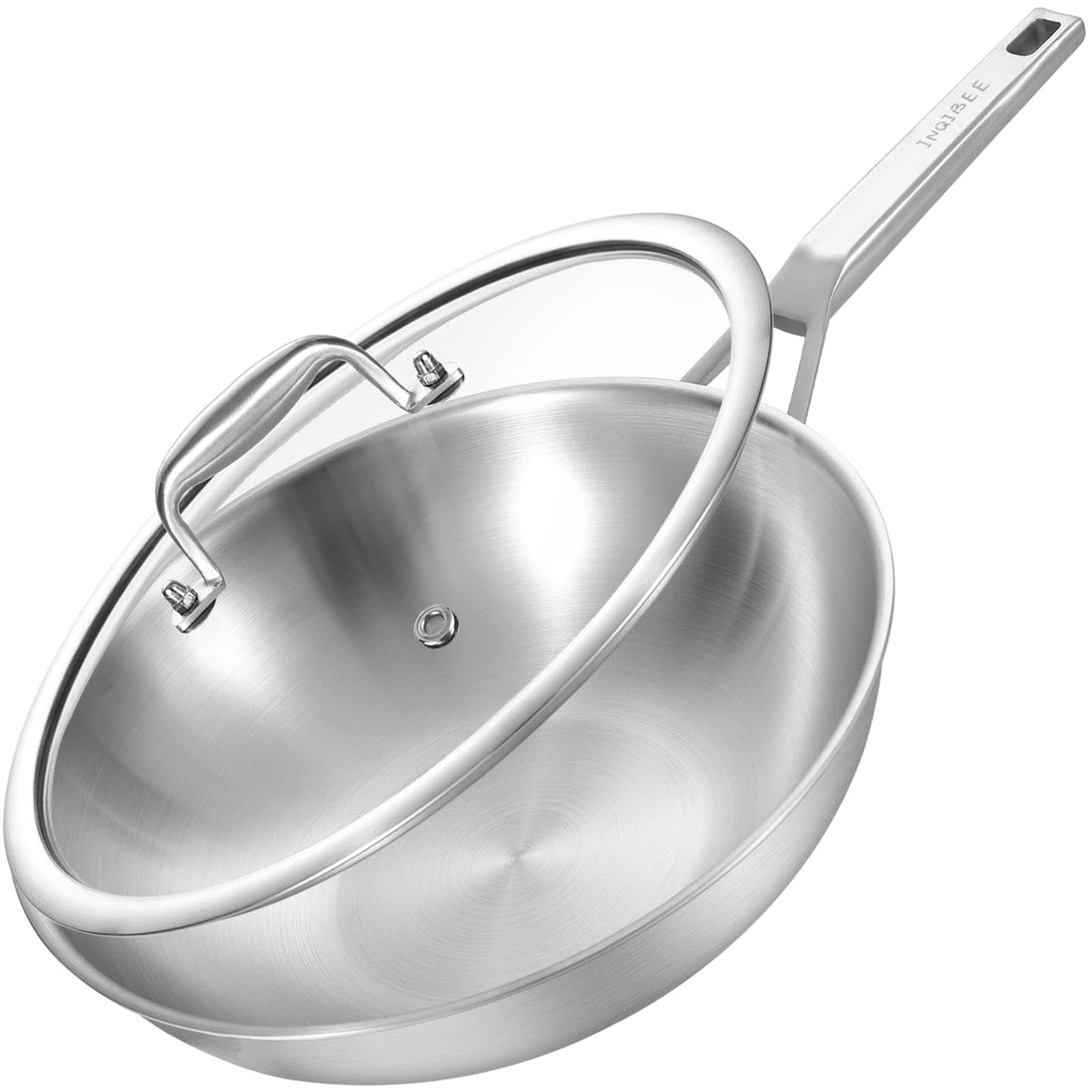 Inqibee 13 Inch Stainless Steel Wok with Lid, Detachable Handle