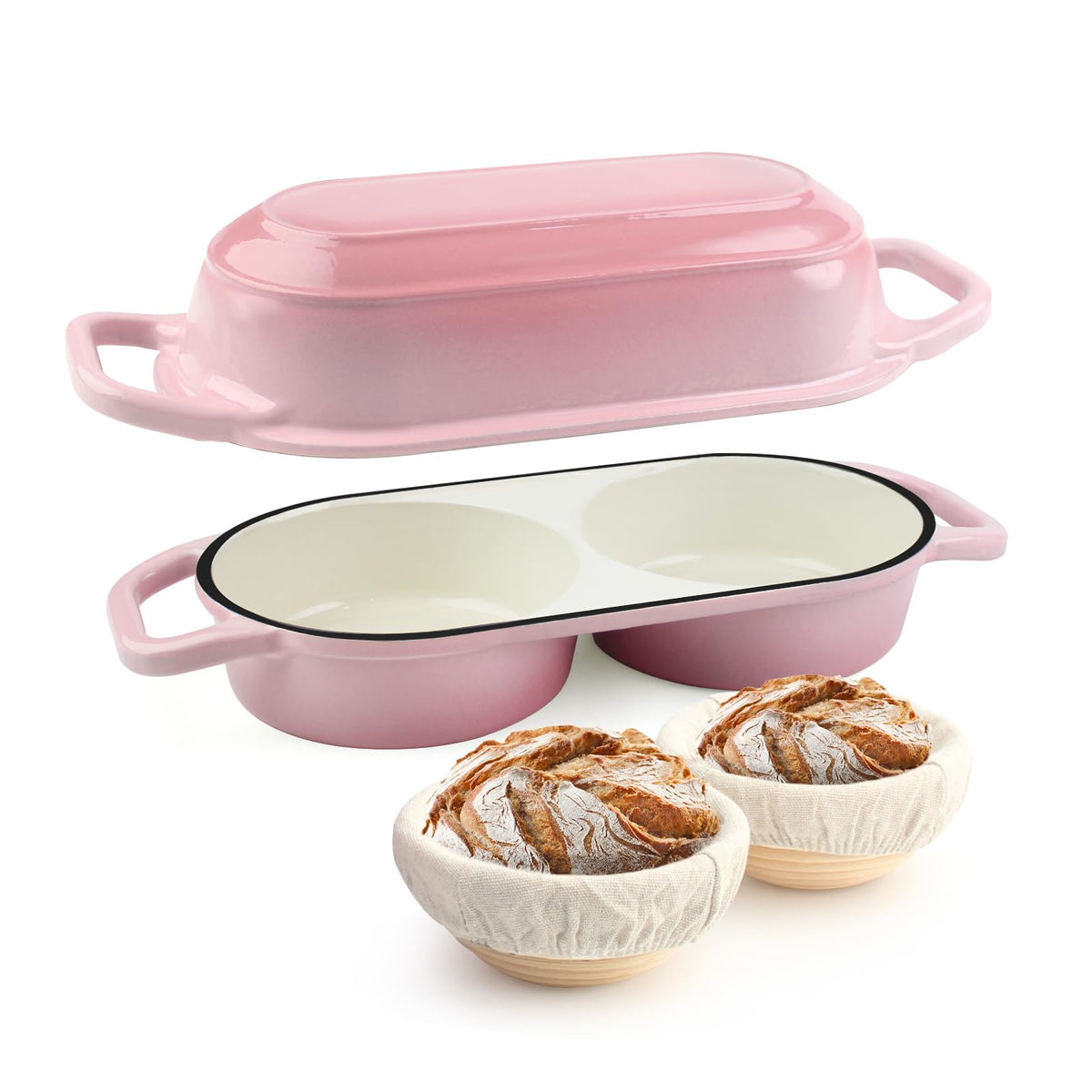 YONILL Mini Double Dutch Oven with Lid for Sourdough Bread Baking (Pink)