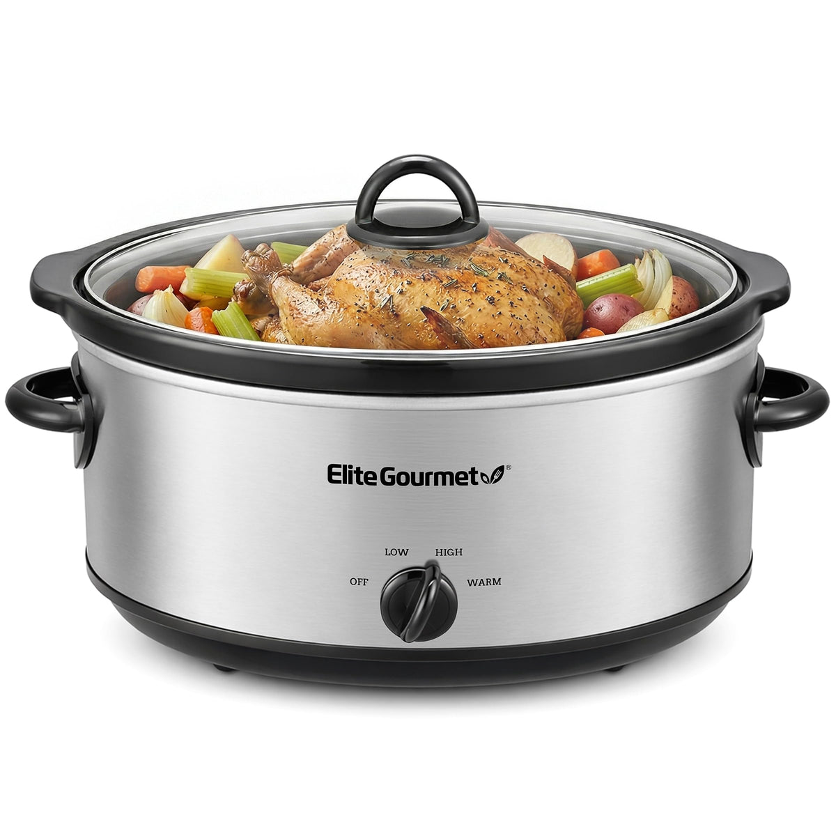 Elite Gourmet MST-350B Electric Slow Cooker, Adjustable Temp, Entrees, Sauces, Stews & Dips, Dishwasher Safe Glass Lid & Crock (3 Quart, Black)
