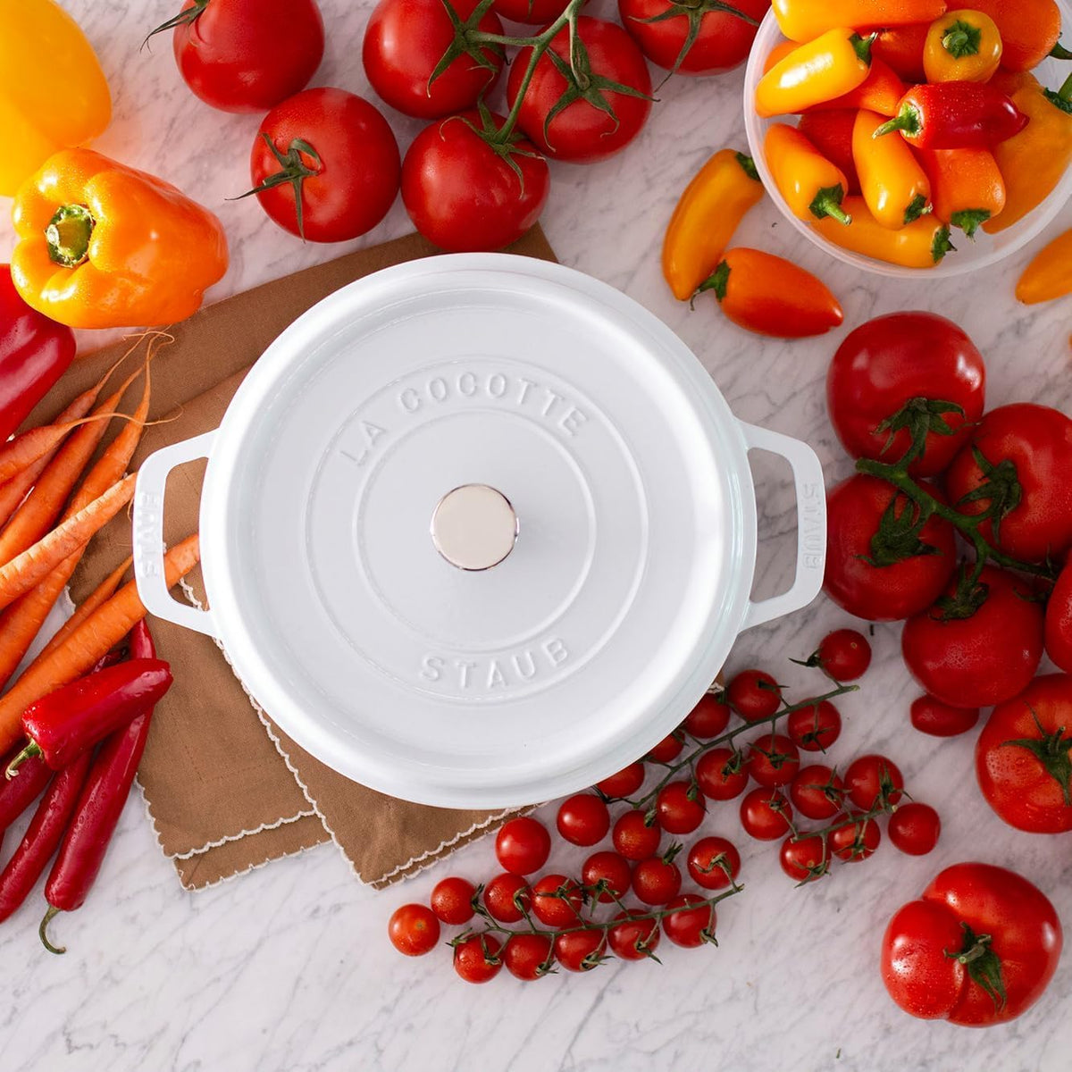 STAUB Cast Iron Dutch Oven 4-qt Round Cocotte, Made in France, Serves 3-4, White