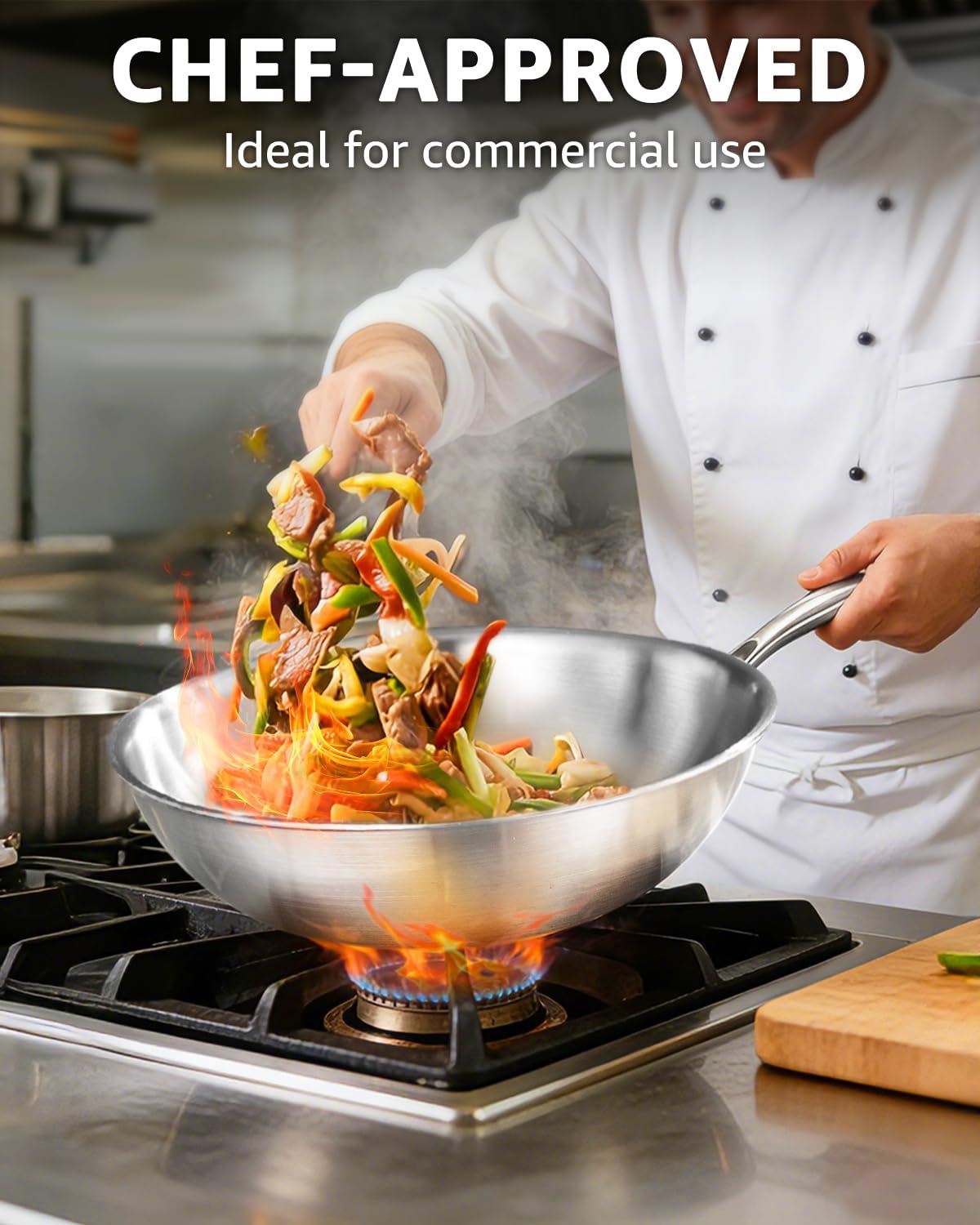 12 Inch Tri-Ply Stainless Steel Wok Pan, Uncoated Wok for Stir Fry