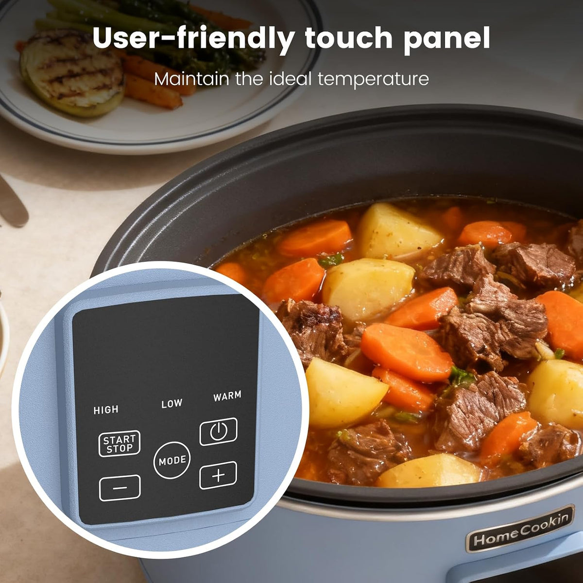 HOMECOOKIN Slow Cooker, Extra Large 10 Quart Programmable Slow Cookers, Dishwasher Safe Glass Lid & Crock, Kitchen Appliance for Families and Gatherings,Blue