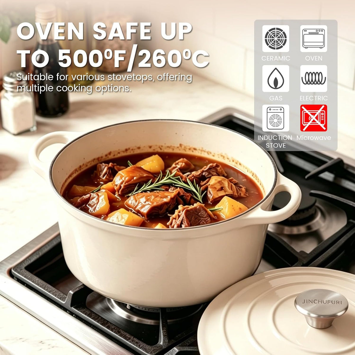 5 Qt Enameled Cast Iron Dutch Oven with Lid, Cream
