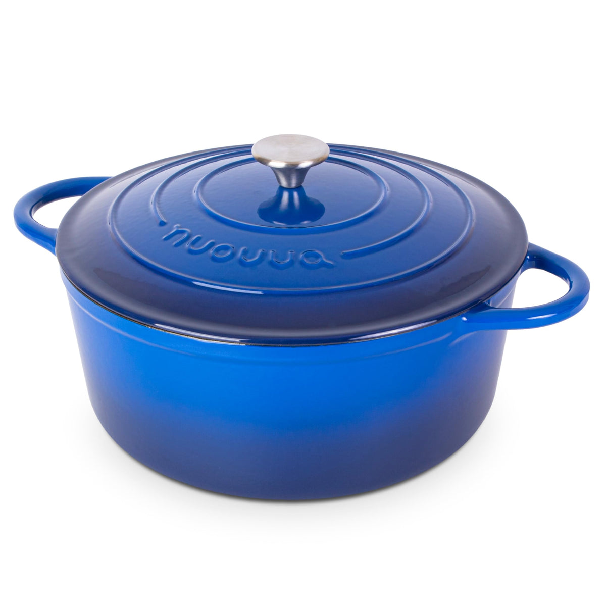 Nuovva Enamelled Cast Iron Dutch Oven Pot with Lid-6.4 Quart Non Stick Casserole Pot-Heavy Duty & Oven Safe up to 500° F for Bread Baking, Braising, Stews, Roasting - 28cm Dark Blue