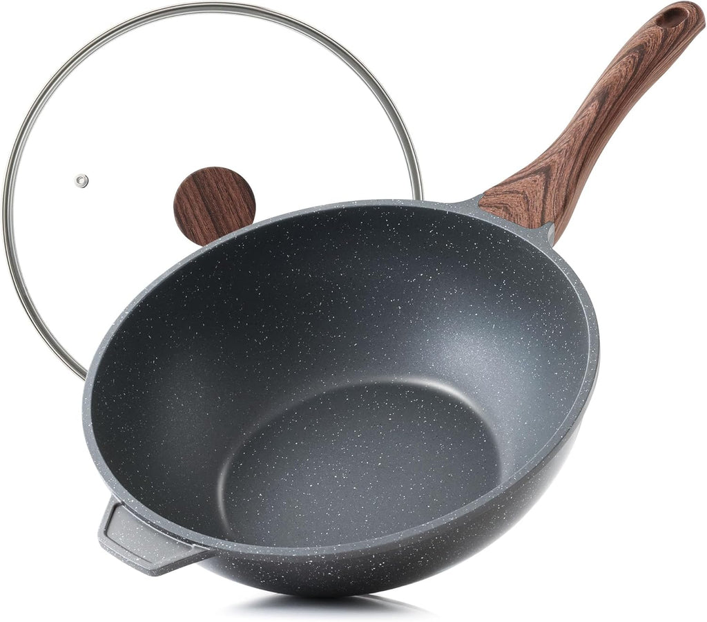 SENSARTE Nonstick Wok Pan with Lid 11Inch, Healthy Stir-fry Pan Chef's Pan