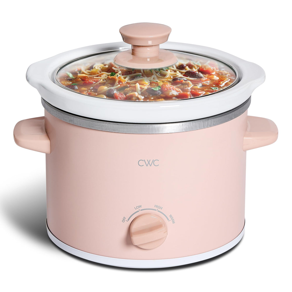 COOK WITH COLOR 2QT Mini Electric Round Slow Cooker - Adjustable Settings, Removable Stoneware Pot, Tempered Glass Lid, Dishwasher Safe, Cool-Touch Side Handles, Cream