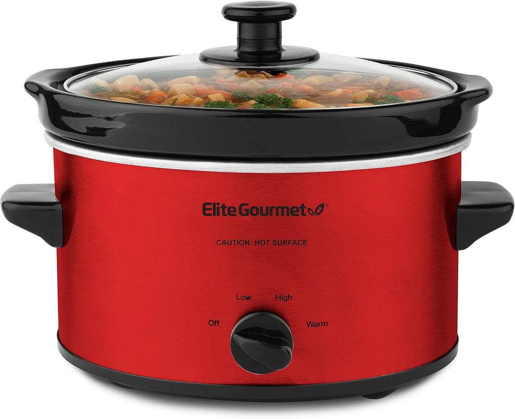 Elite Gourmet MST-275XR# Electric Oval Slow Cooker, 2 Qt, Metallic Red