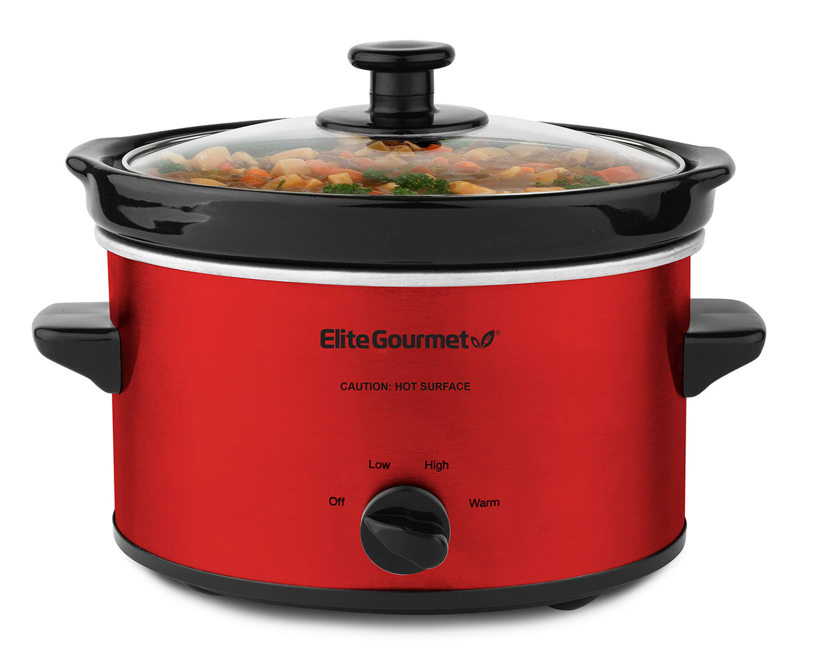 Elite Gourmet MST-275XR# Electric Oval Slow Cooker, 2 Qt, Metallic Red