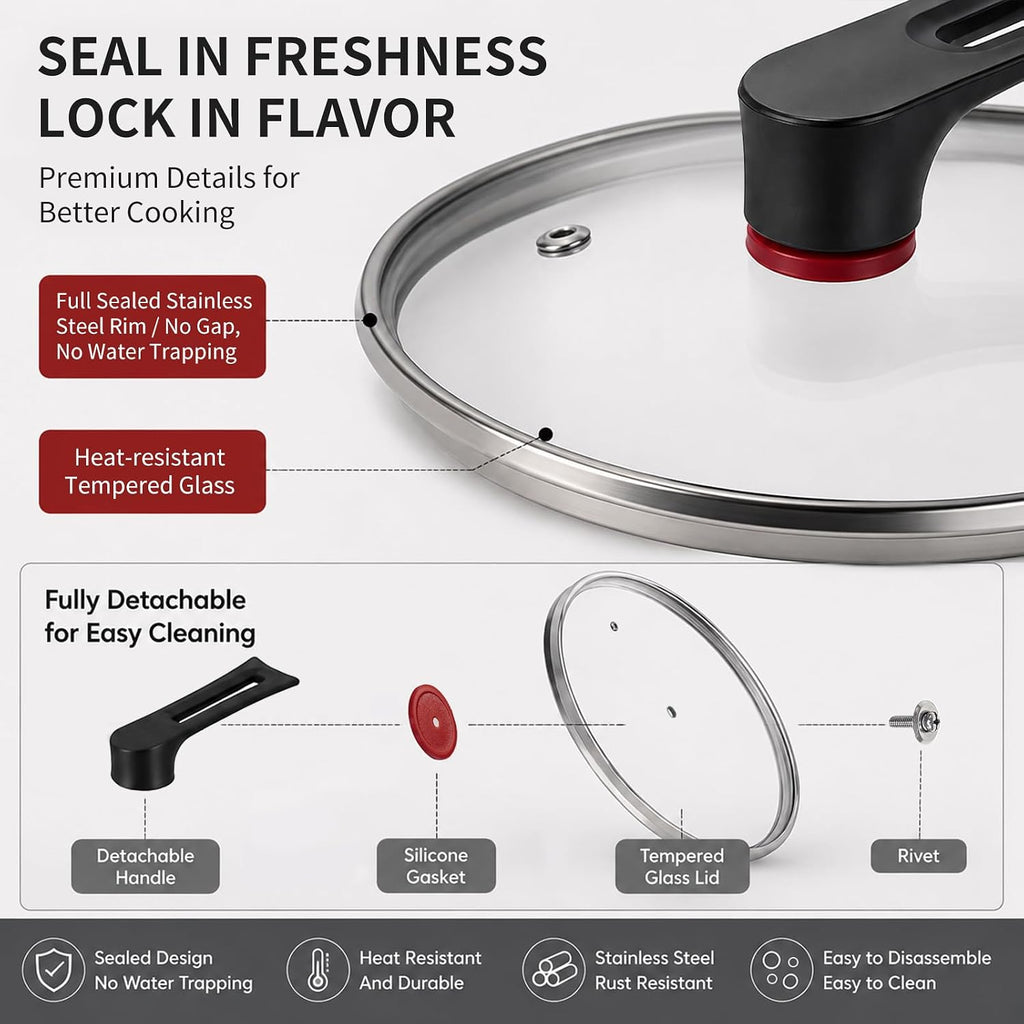 14-Inch Stainless Steel Wok Pan with Glass Lid, Tri-Ply Nonstick Wok