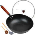 Wok, 13" Carbon Steel Woks & Stir-Fry Pans Nonstick with Glass Lid