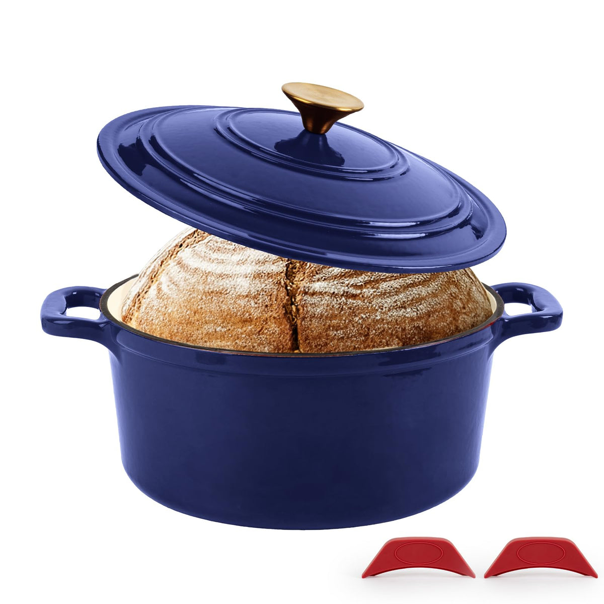 Enamel Cast Iron Dutch Oven with Lid, Round Casserole Pot for Bread Baking, Braising, Roasting, and Stews, Heavy-Duty, Oven Safe, Induction Compatible (4.7QT,Green)