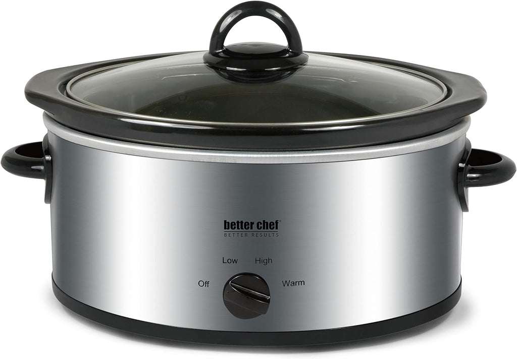 Better Chef Oval Slow Cooker | 3-Quart | 3-Tempature Settings | Side Handles | Glass Lid | Enamel Stoneware Insert (Red)