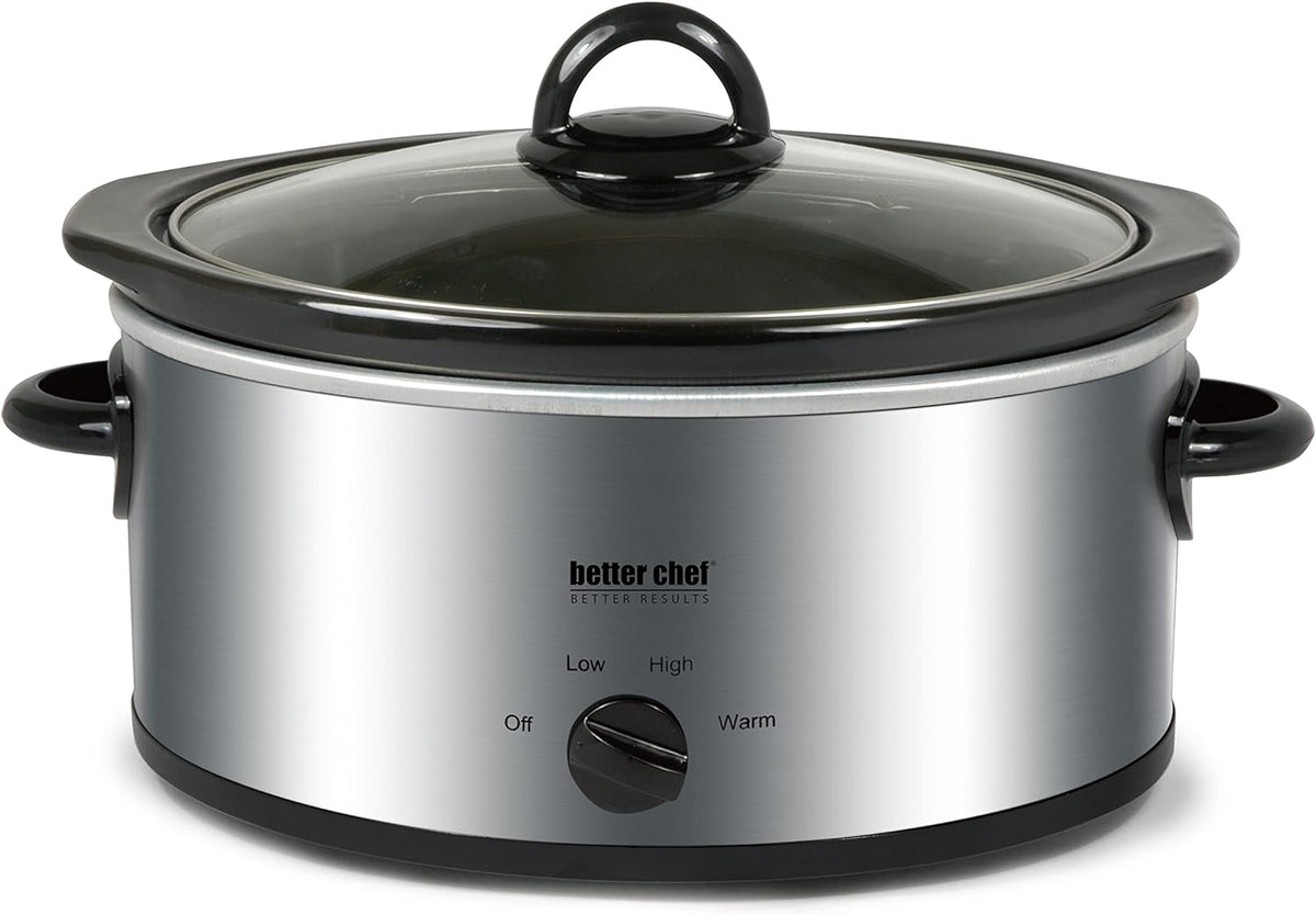 Better Chef Oval Slow Cooker | 3-Quart | 3-Tempature Settings | Side Handles | Glass Lid | Enamel Stoneware Insert (Red)