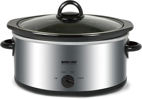 Better Chef Oval Slow Cooker | 3-Quart | 3-Tempature Settings | Side Handles | Glass Lid | Enamel Stoneware Insert (Red)