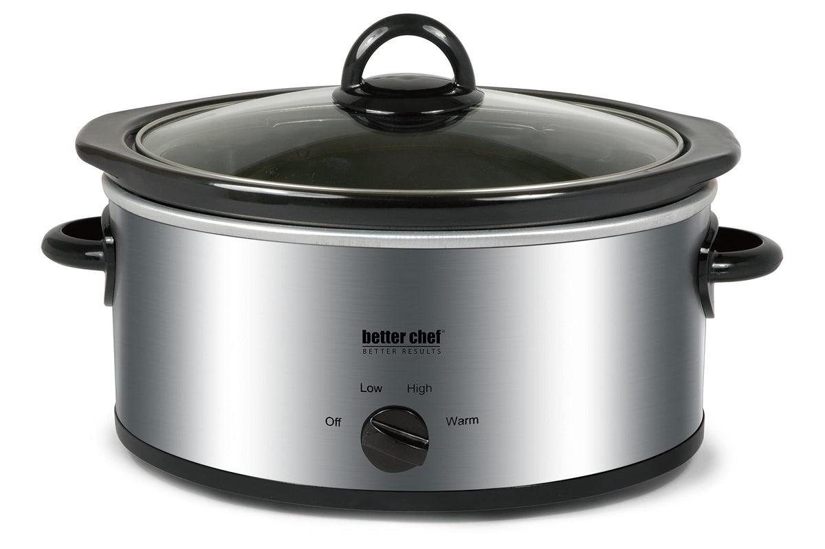 Better Chef Oval Slow Cooker | 3-Quart | 3-Tempature Settings | Side Handles | Glass Lid | Enamel Stoneware Insert (Red)