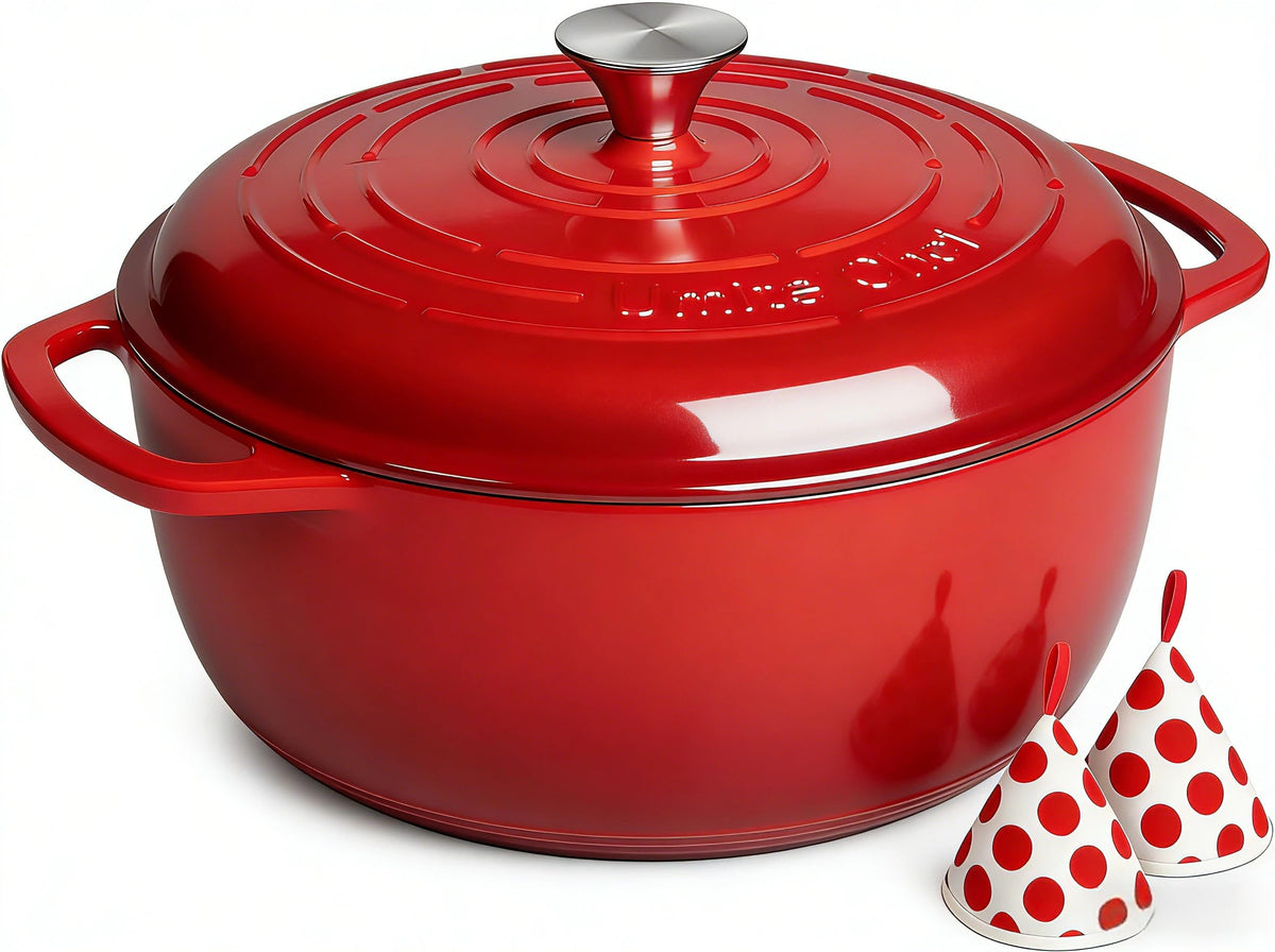 Enameled Cast Iron Dutch Oven - Umite Chef 6QT Pot with Lid & Cotton Potholders - Dual Handles -Versatile Heavy Duty Cookware for Bread Baking, Braising, Stews, Roasting(Grey）