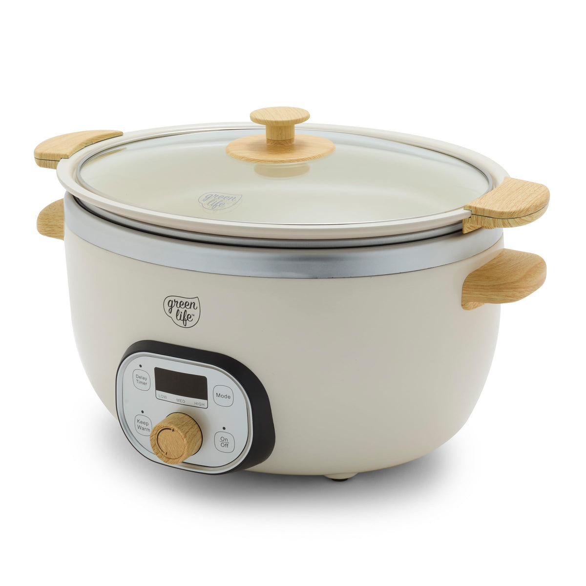 GreenLife 8QT Ceramic Nonstick Slow Cooker, Cooktop/Oven Safe, Cream