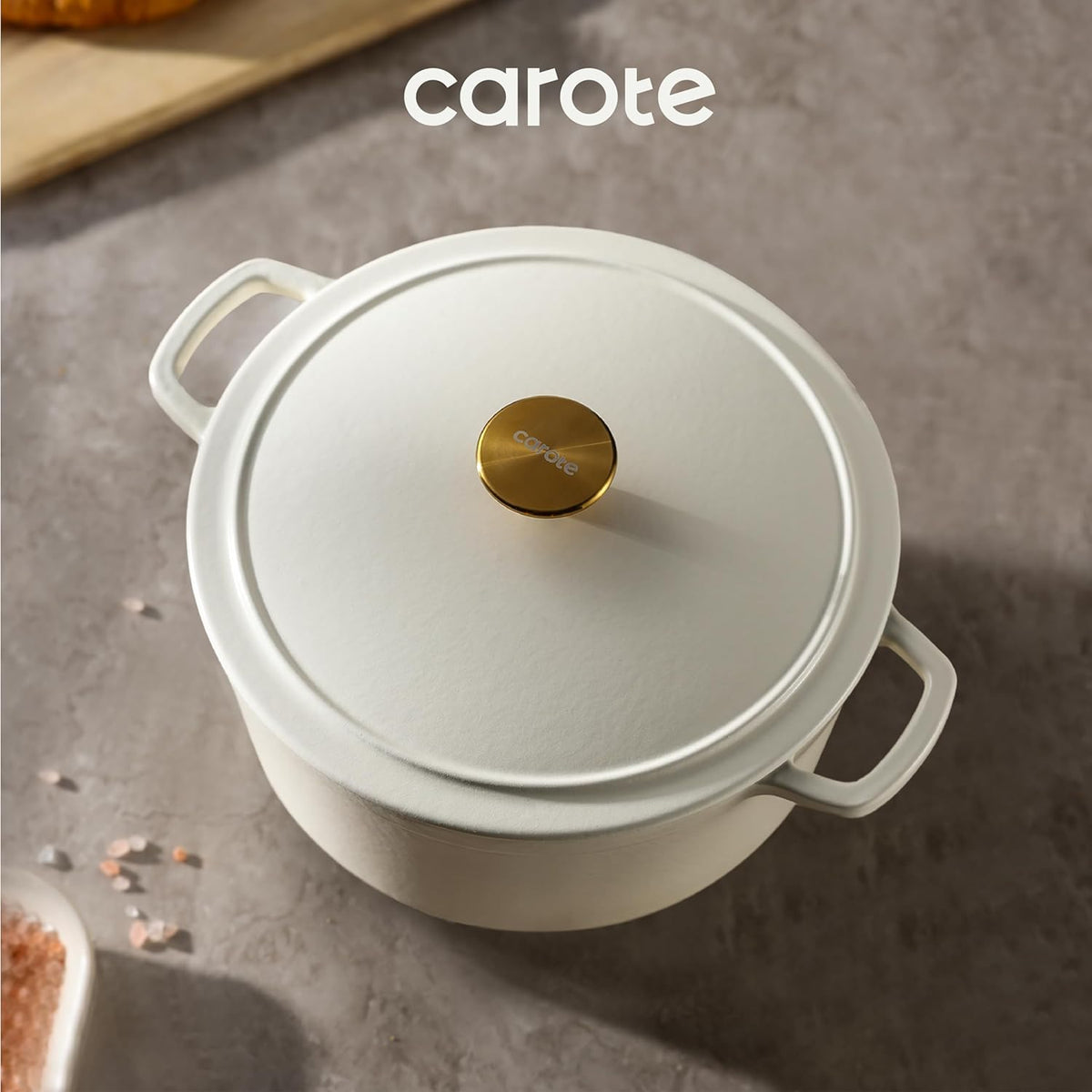 CAROTE 5QT Cream White Enameled Cast Iron Dutch Oven Pot with Lid