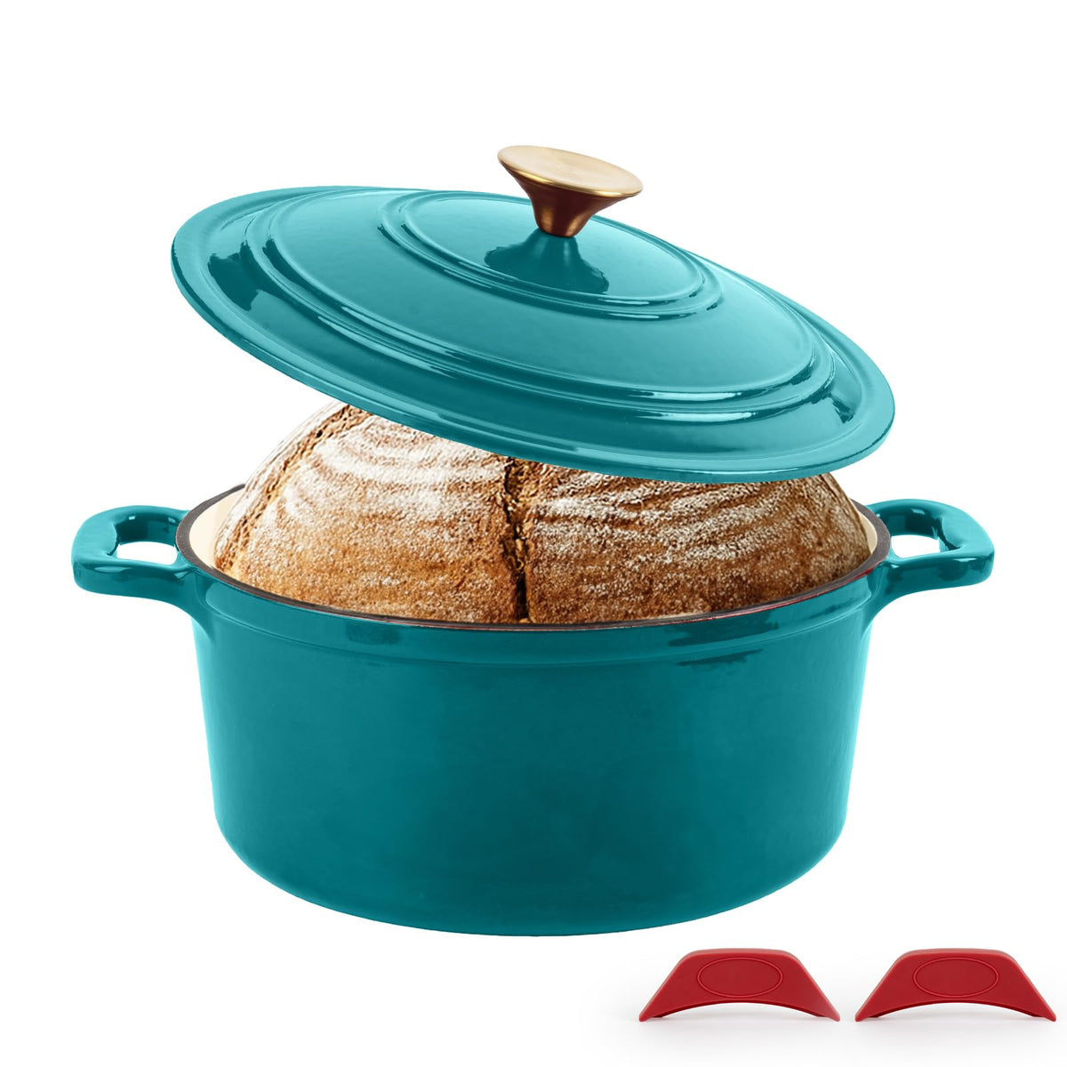 Enamel Cast Iron Dutch Oven with Lid, Round Casserole Pot for Bread Baking, Braising, Roasting, and Stews, Heavy-Duty, Oven Safe, Induction Compatible (4.7QT,Green)