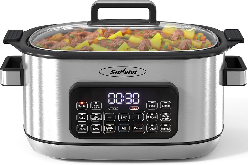 Sunvivi 12-in-1 Programmable Slow Cooker 6.5QT with Timer & Keep Warm