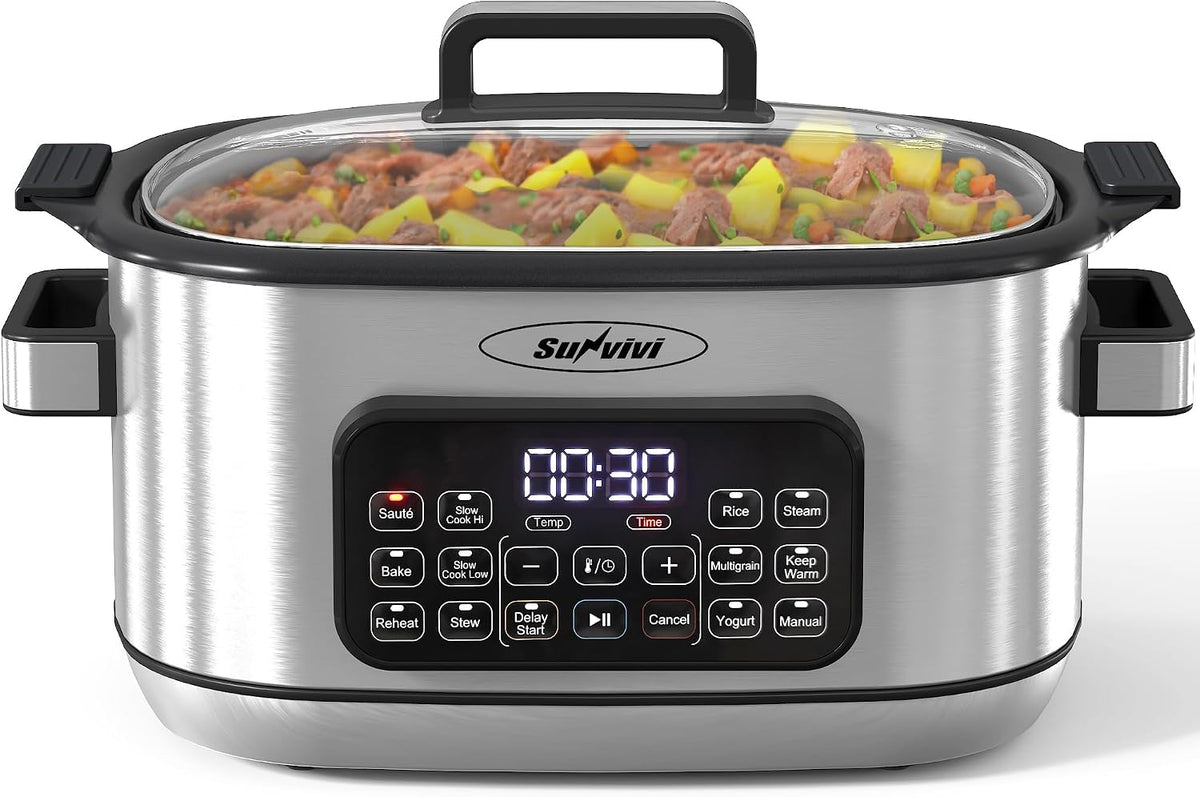 Sunvivi 12-in-1 Programmable Slow Cooker 6.5QT with Timer & Keep Warm