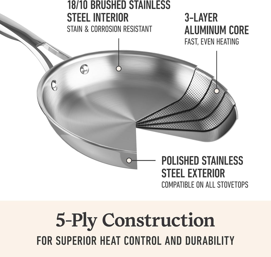 Calphalon Premier Polished 5-Ply Stainless Steel Cookware w/Turbo Heat Tech 13" Wok, Induction, Oven Safe 500F, PFOA Free, Polished Stainless Silver