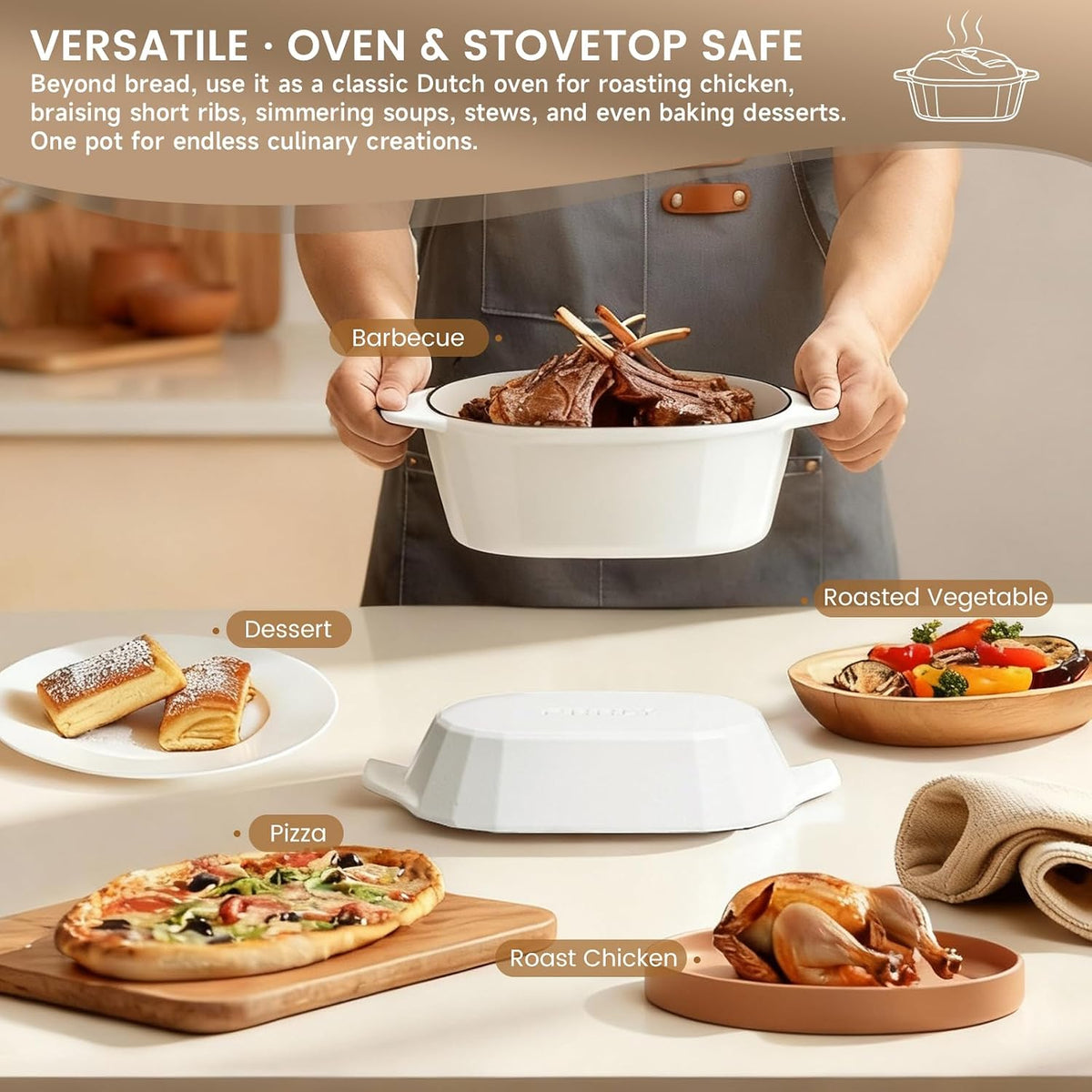 Enameled Cast Iron Dutch Oven for Bread Baking – 3QT Oval Round Heavy Duty Bread Pan with Lid, Non-Stick Ceramic Coating,Loaf Cast Iron Bread Oven for Sourdough, Baking, Roasting, Braising, Stovetop & Oven Safe