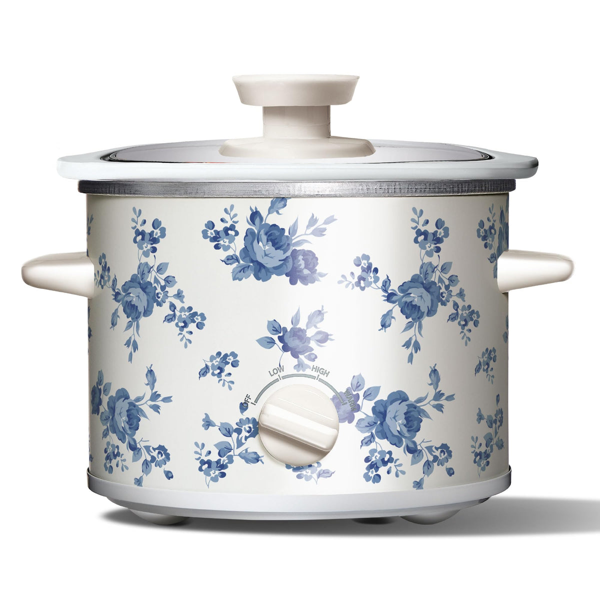 COOK WITH COLOR 2QT Mini Electric Round Slow Cooker - Adjustable Settings, Removable Stoneware Pot, Tempered Glass Lid, Dishwasher Safe, Cool-Touch Side Handles, Cream