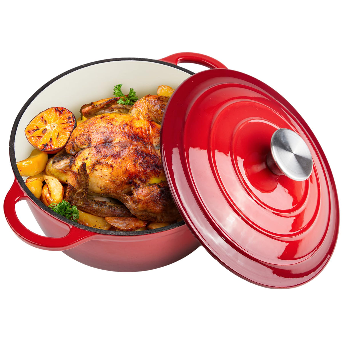 6 Quart Dutch Oven Enameled Cast Iron with Lid - Big Dual Handles - Oven Safe up to 500°F - Classic Round Pot for Versatile Cooking Cream