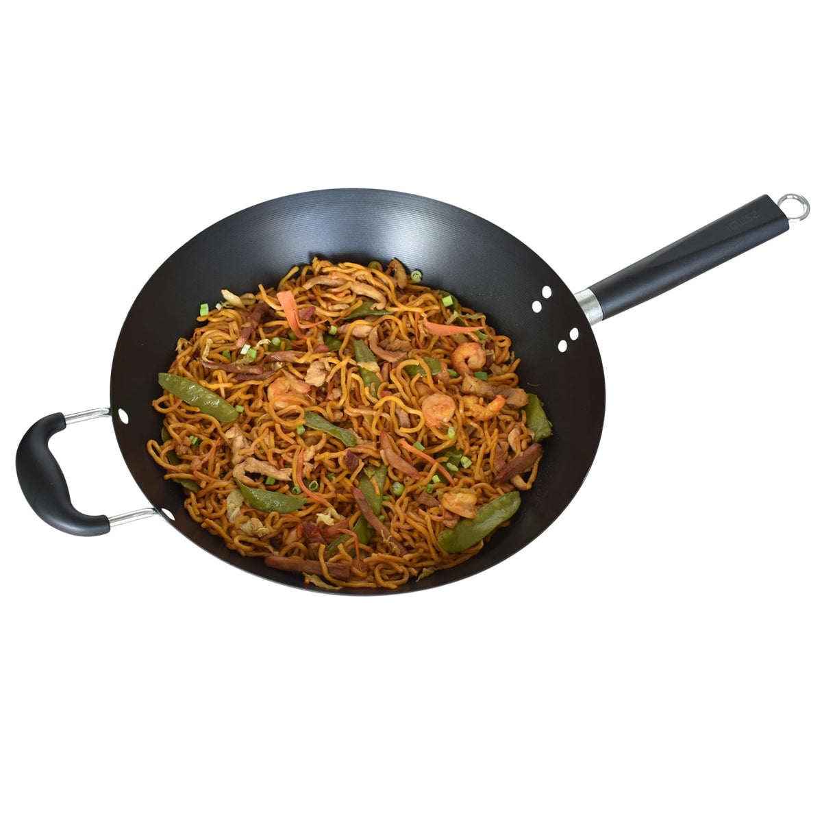 IMUSA 9.5 Inch Carbon Steel Nonstick Wok with Cool-touch Handle, Black