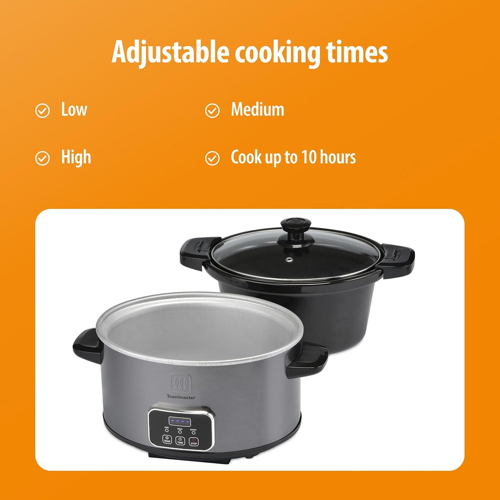 Toastmaster 4-Quart Digital Slow Cooker with Locking Lid, Graphite